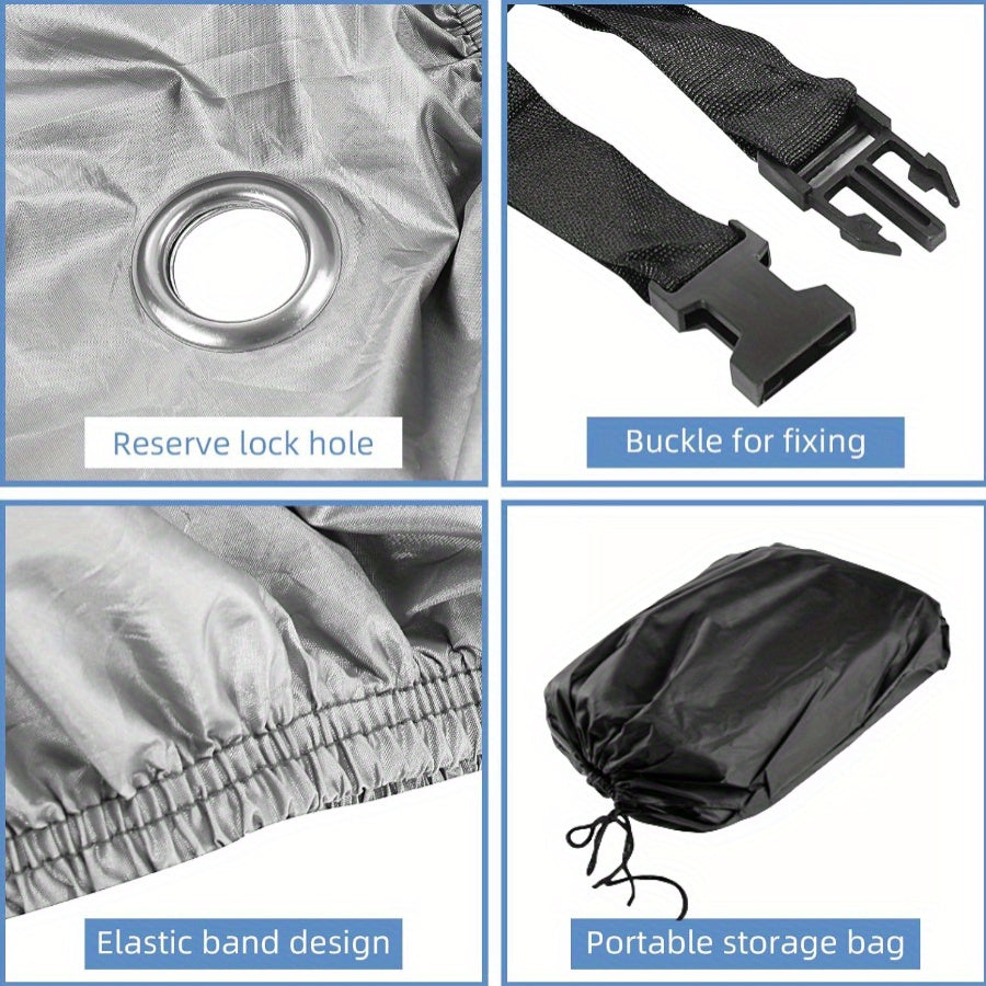 Motorcycle cover with adjustable buckle to secure cover in windy conditions