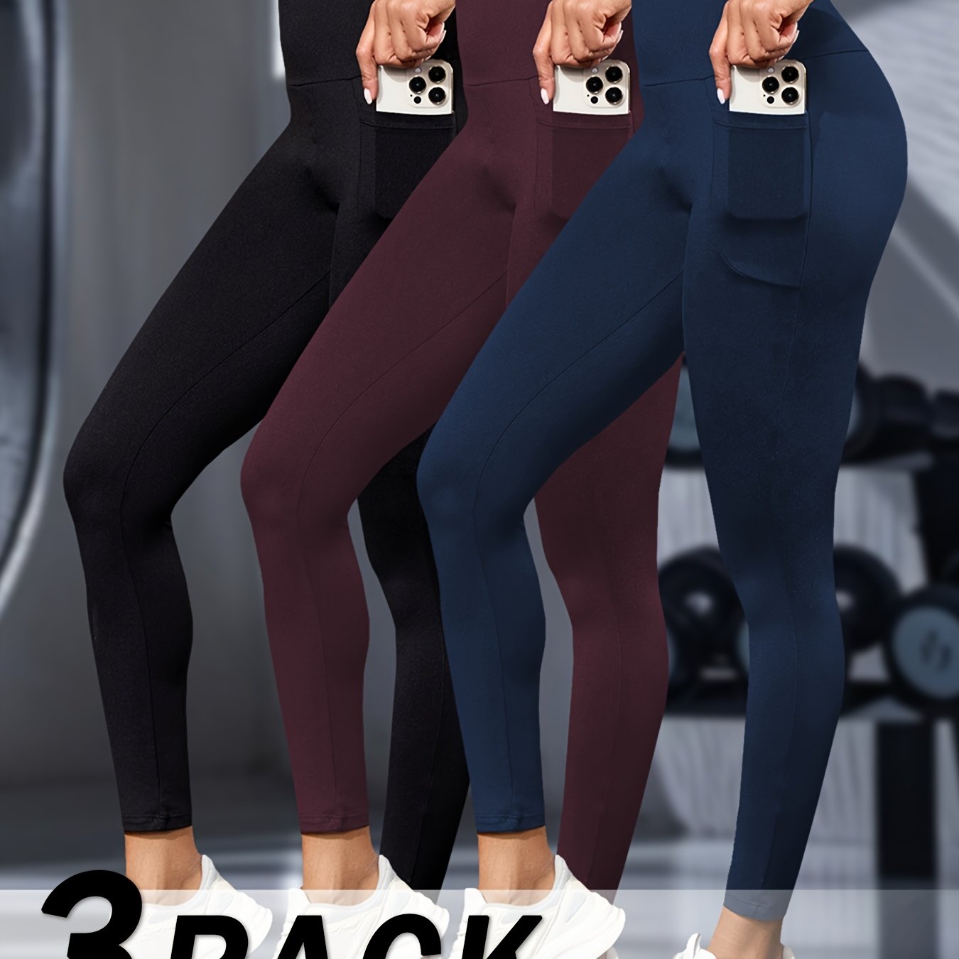 3 Pack Women' High Waisted Leggings with Pockets