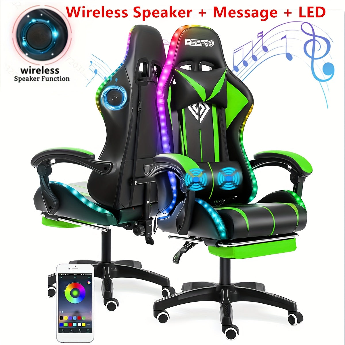 LED Gaming Chair With Wireless Speakers And Massage