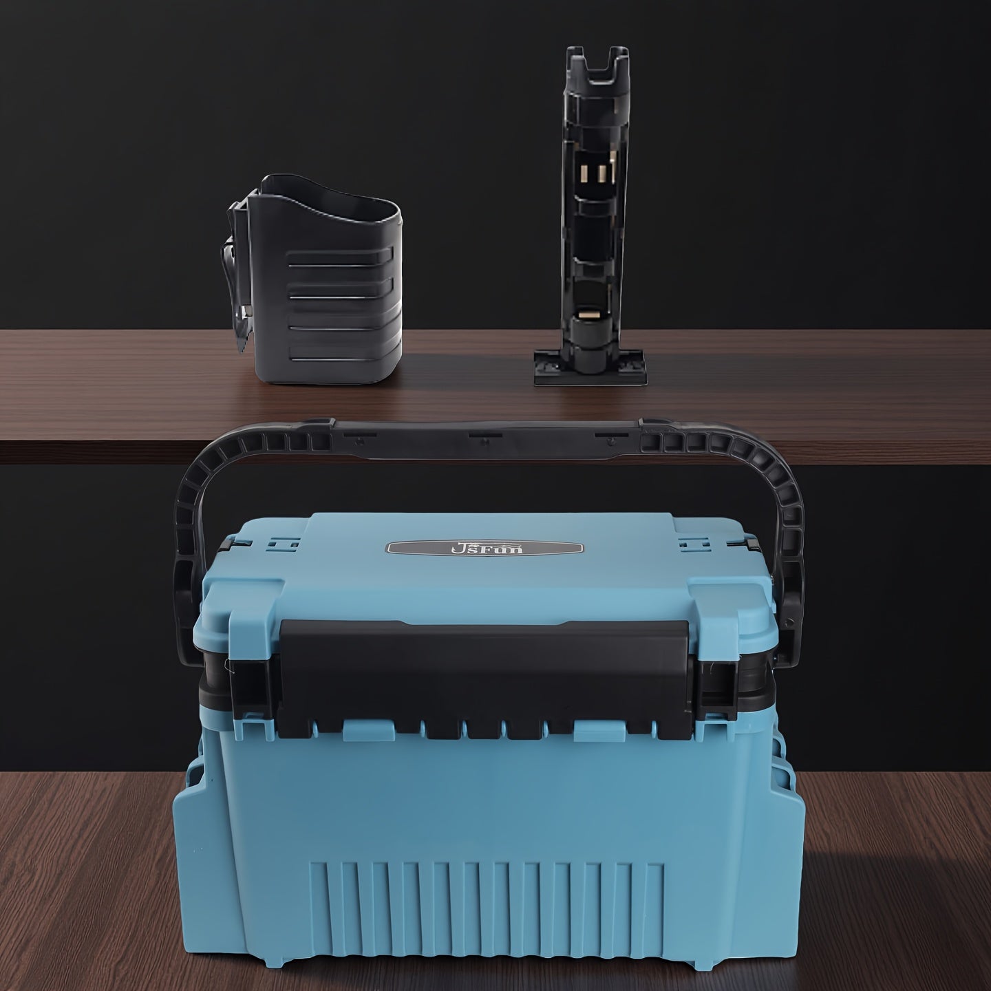 Fishing Tackle Box with Rod and Cup Holders