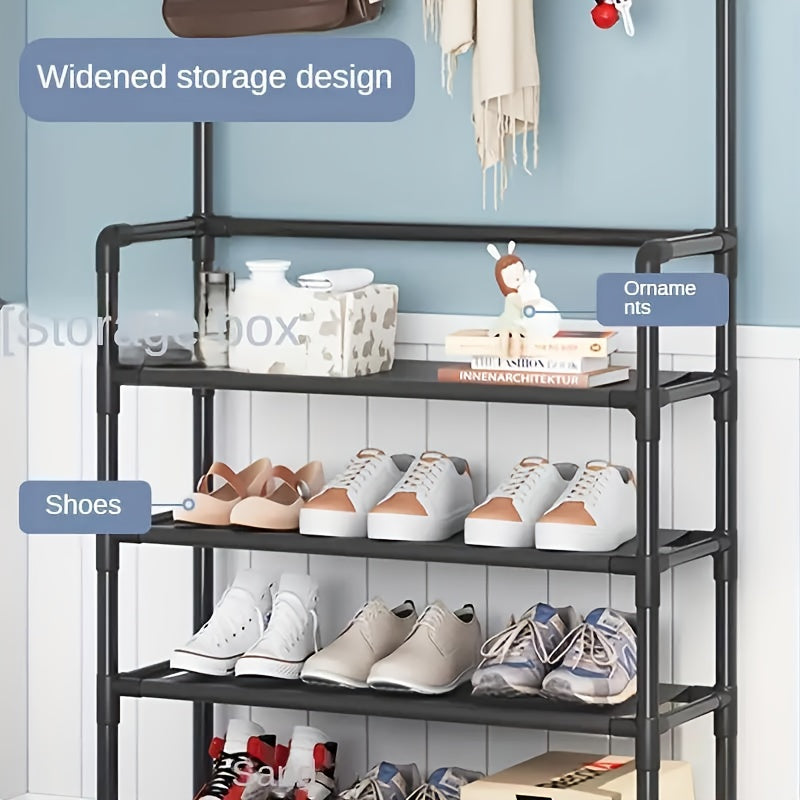 Vertical storage rack with hooks for coats and bags