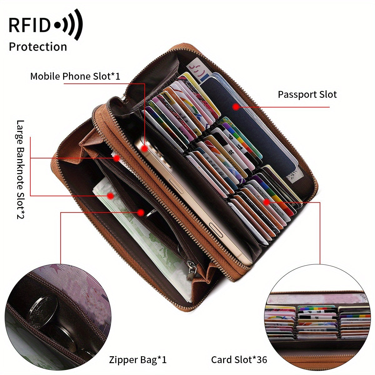 Retro Large Capacity Wallet with RFID Blocking