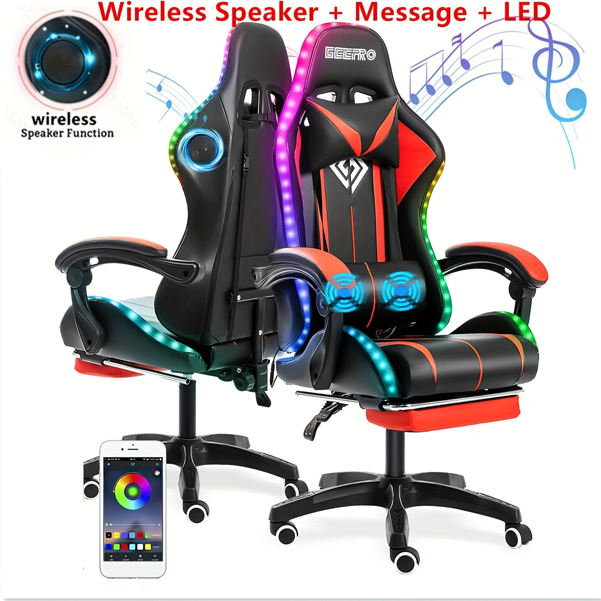 LED Gaming Chair With Wireless Speakers And Massage