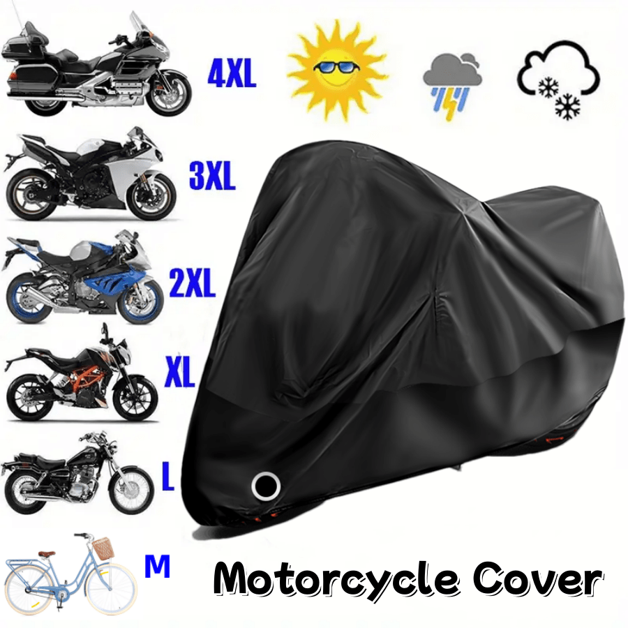 Motorcycle fully covered with waterproof cover for outdoor storage