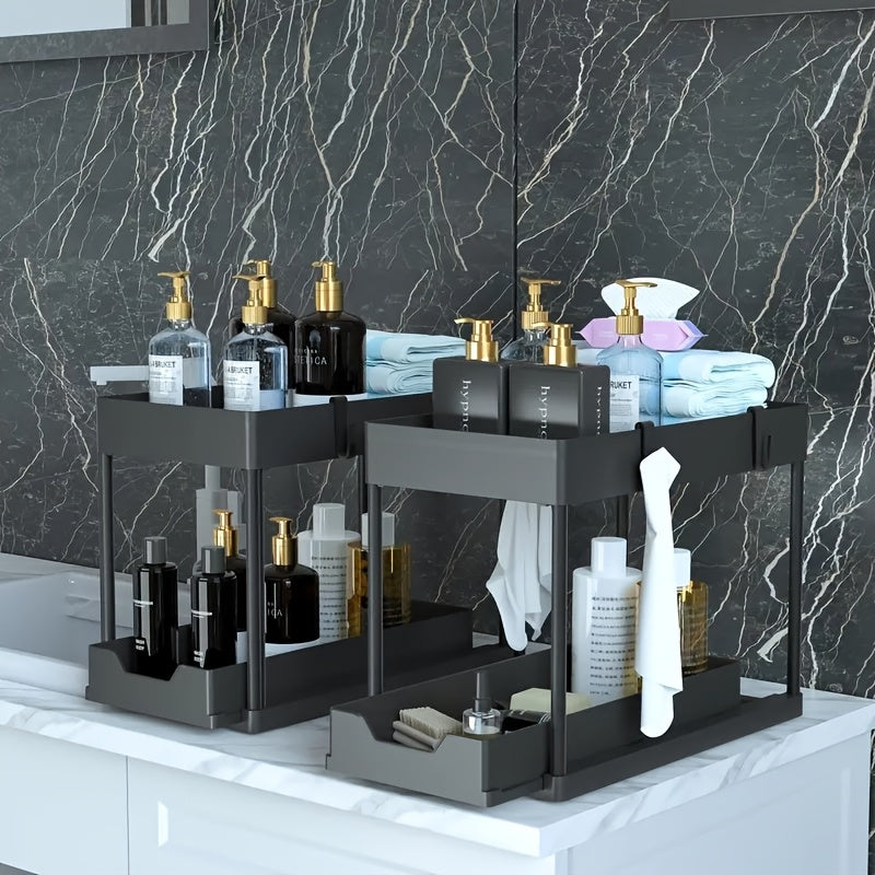Expandable Under Sink Organizer with Pipe Clearance – Adjustable Storage Shelf