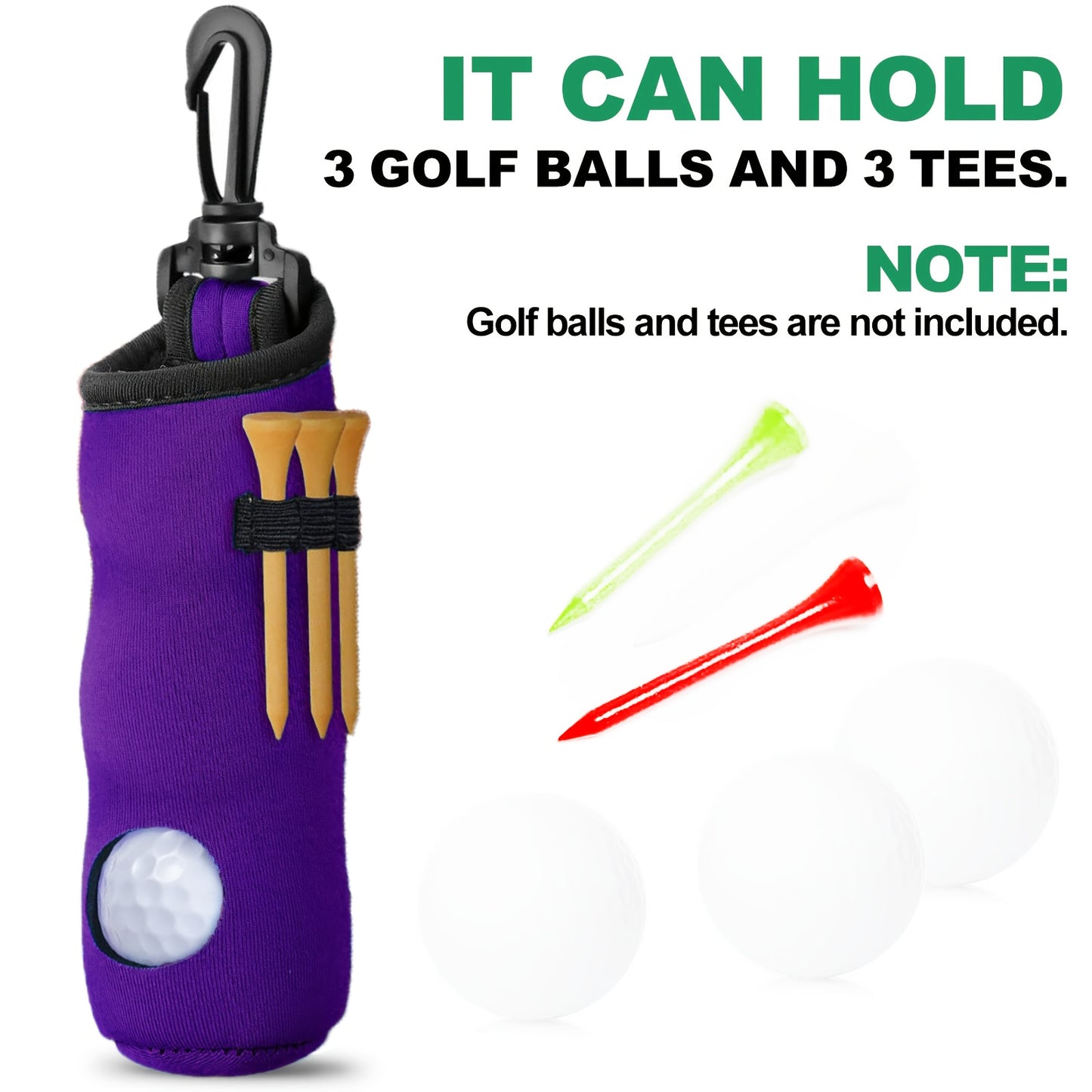 Neoprene Golf Ball Holder Pouch with Hook – Portable Golf Accessory Bag