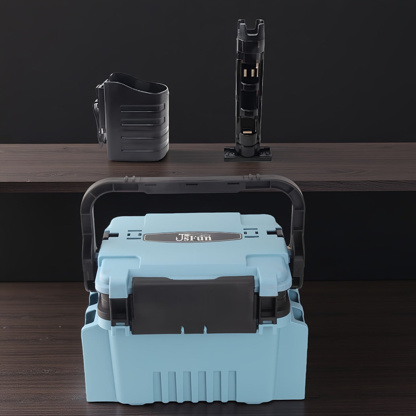 Fishing Tackle Box with Rod and Cup Holders