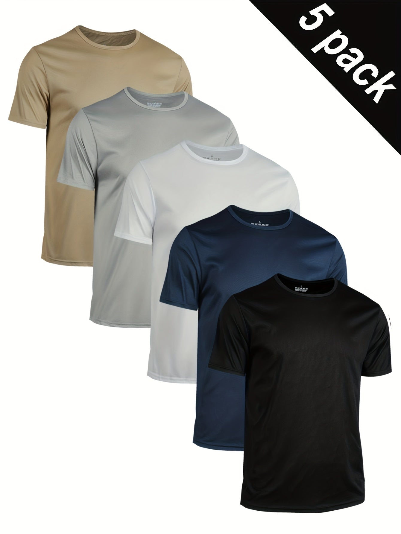 5-Piece Men's Quick-Dry Breathable Crew Neck Shirts