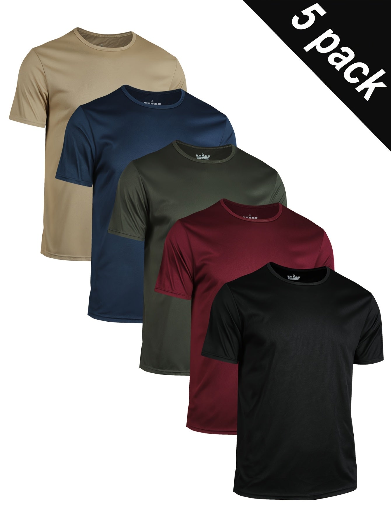 5-Piece Men's Quick-Dry Breathable Crew Neck Shirts