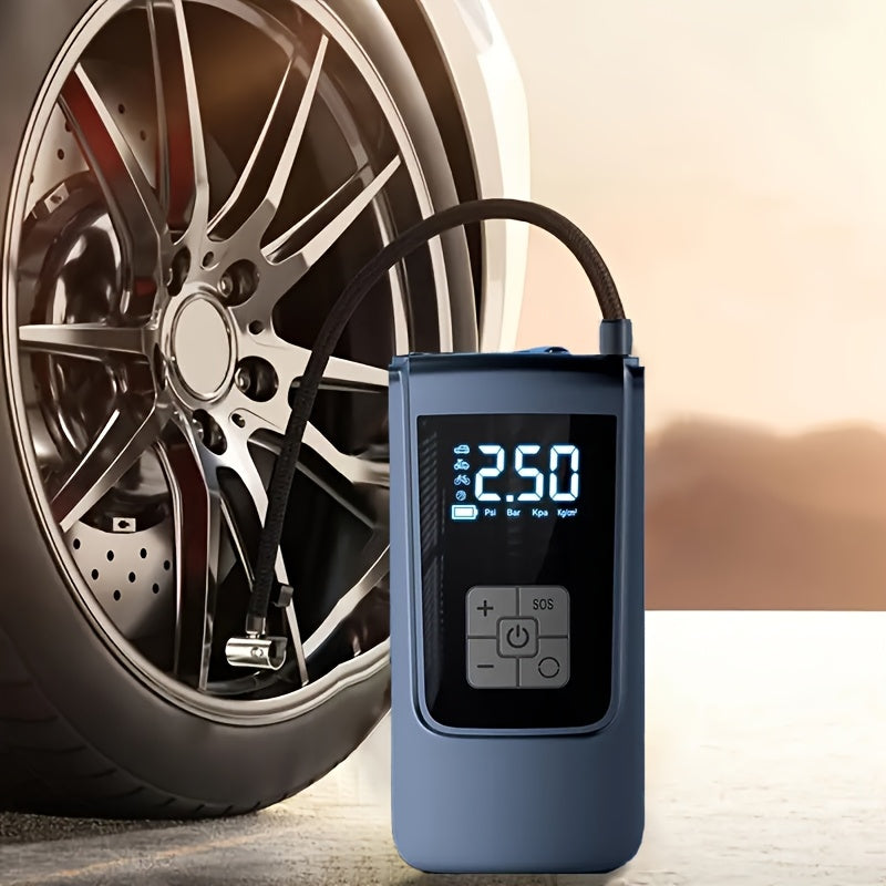 Wireless tire inflator inflating motorcycle or car tire

