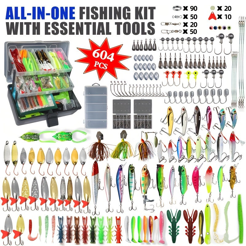 604pcs Fishing Lures Bait Tackle Kit
