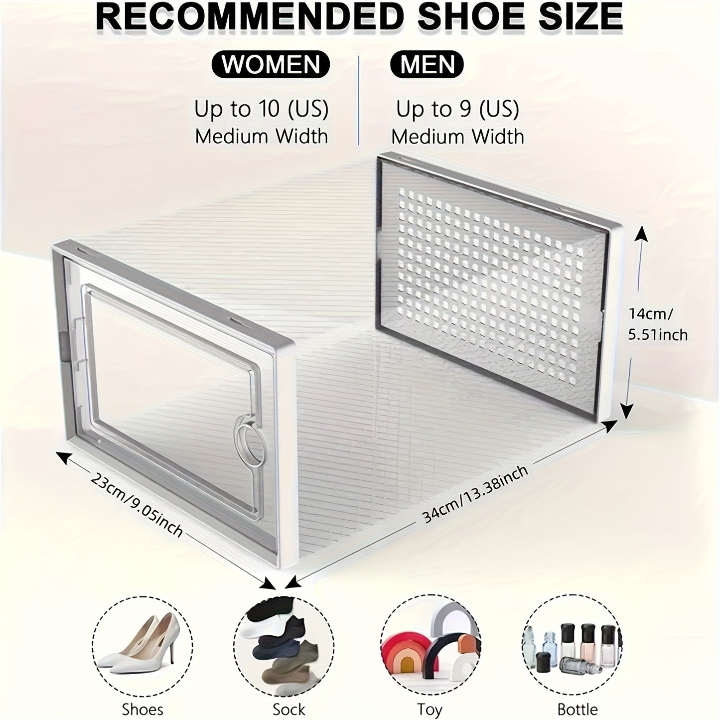 Transparent shoe storage box with lid and ventilation hole