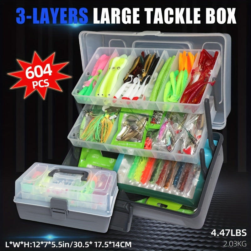 604pcs Fishing Lures Bait Tackle Kit