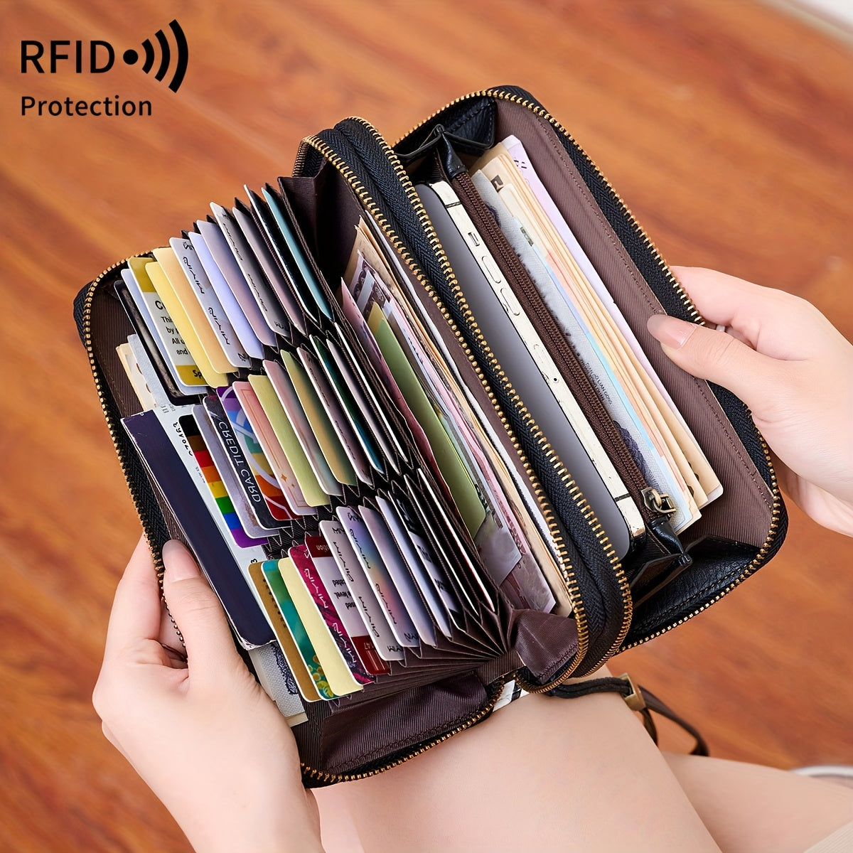 Retro Large Capacity Wallet with RFID Blocking