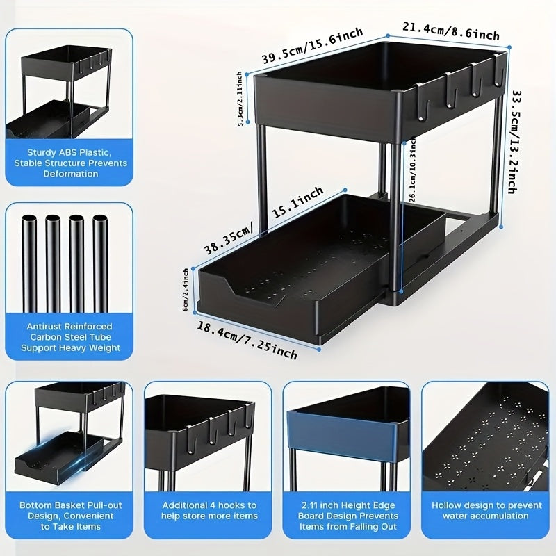 Expandable Under Sink Organizer with Pipe Clearance – Adjustable Storage Shelf
