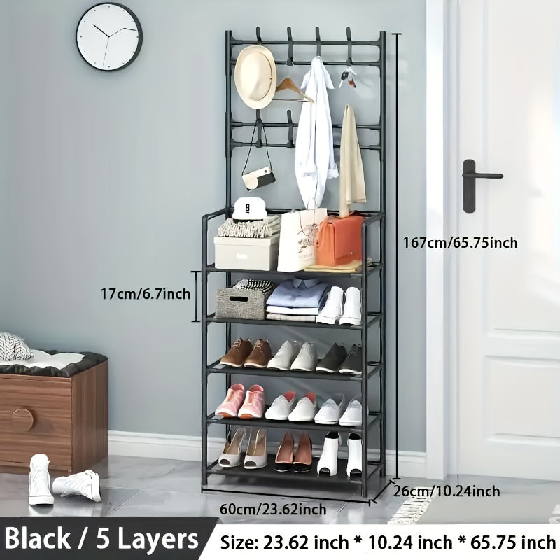 5-Tier Storage Rack with Hooks – Multi-Purpose Organizer