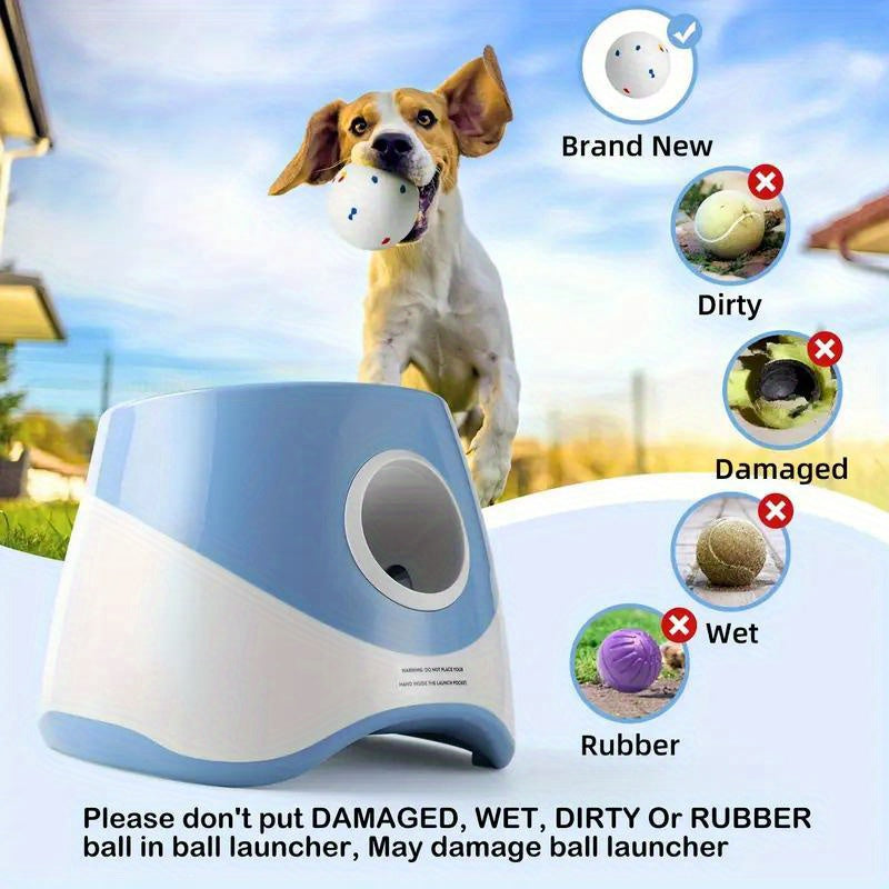 Automatic dog ball launcher shown with multiple balls