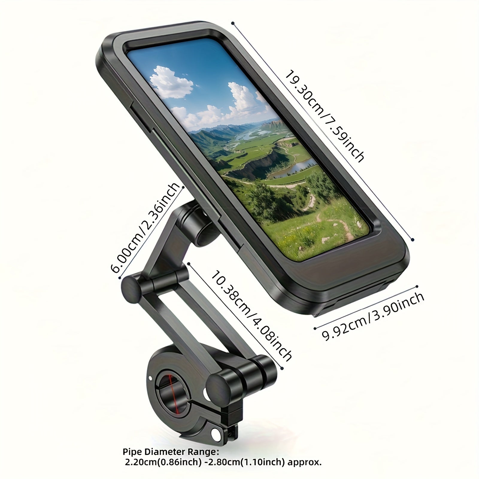 Motorcycle handlebar phone mount locking clamp detail
