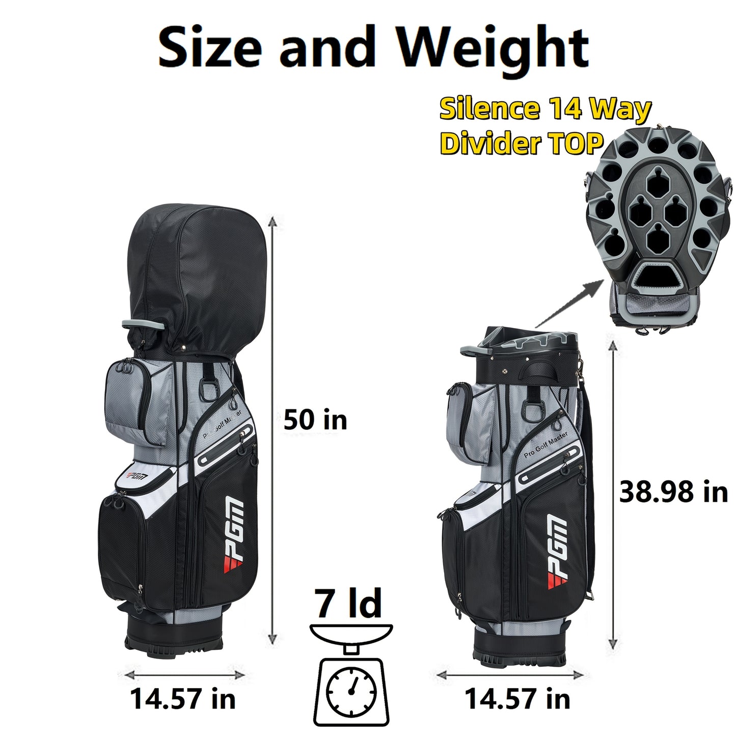 Heavy-Duty Golf Cart Bag with 14-Way Silent Top Divider System