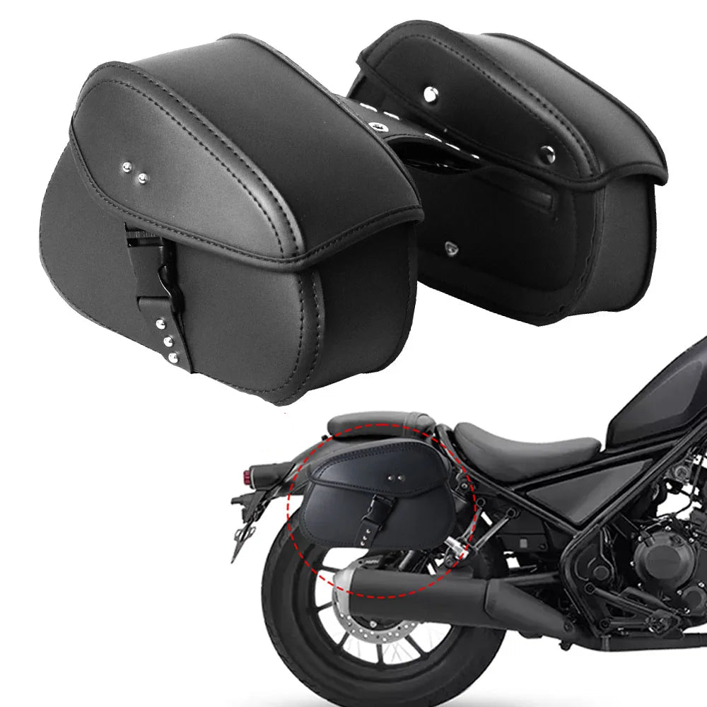Waterproof motorcycle saddlebags mounted on cruiser bike