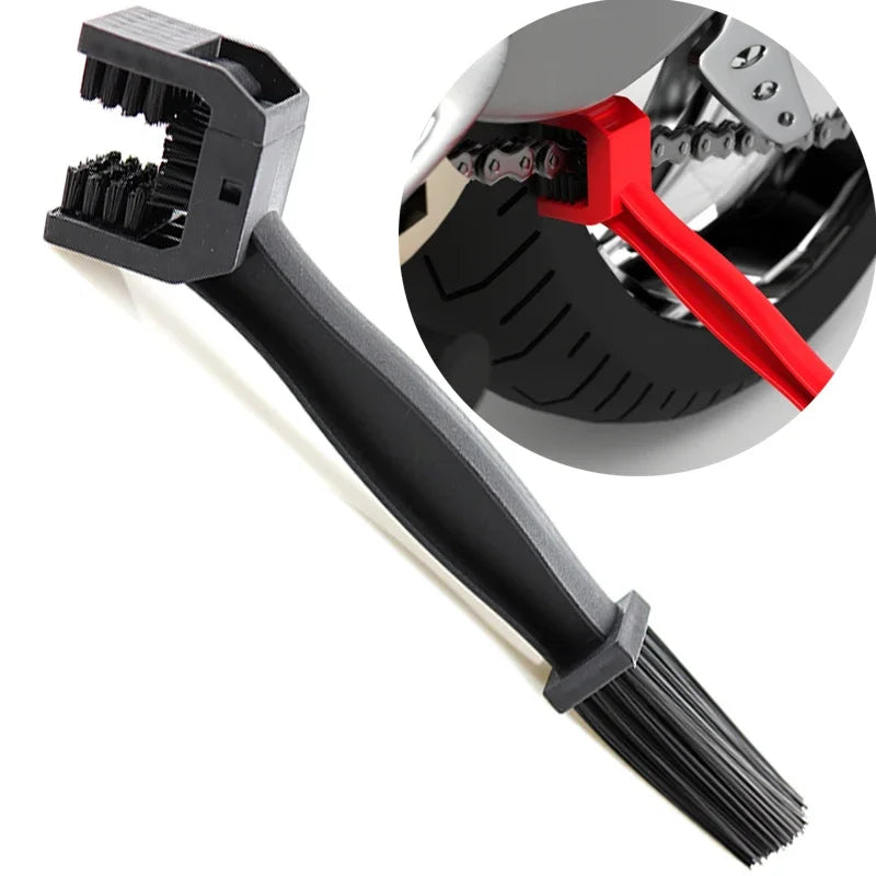 Motorcycle chain cleaning brush tool for removing dirt and grease from chain