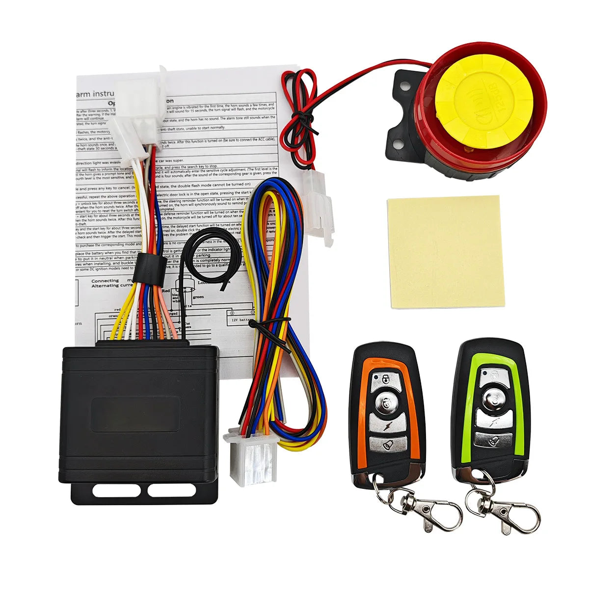 Motorcycle anti-theft alarm system with control module and wiring