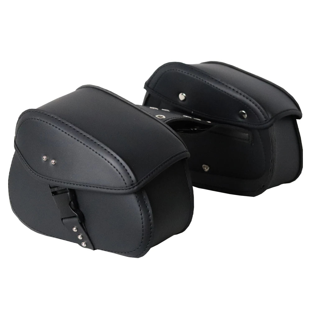 Universal fit motorcycle saddlebags for cruiser and bobber bikes