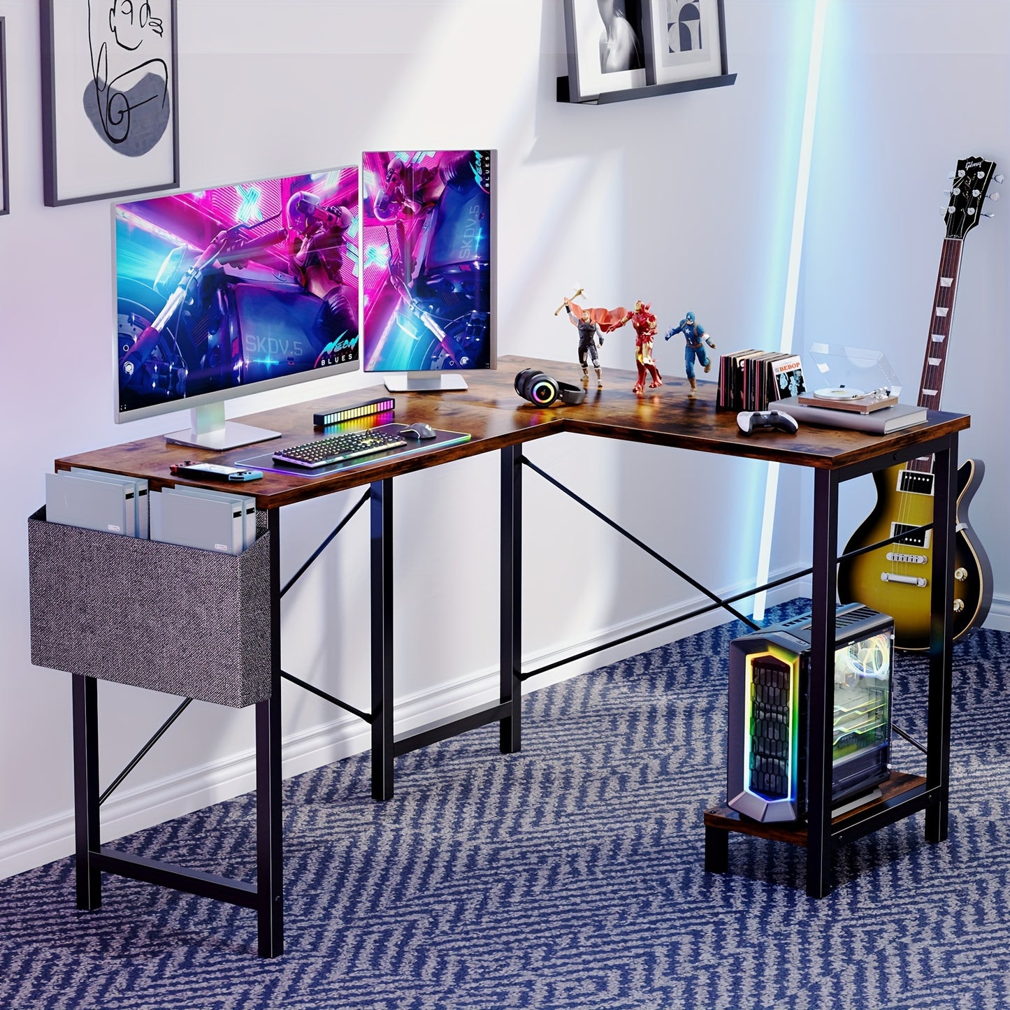 L-Shaped Wooden Gaming Desk