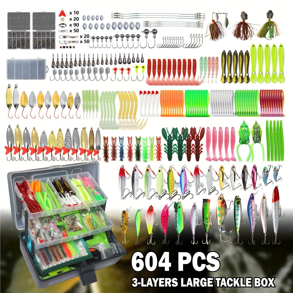 604pcs Fishing Lures Bait Tackle Kit