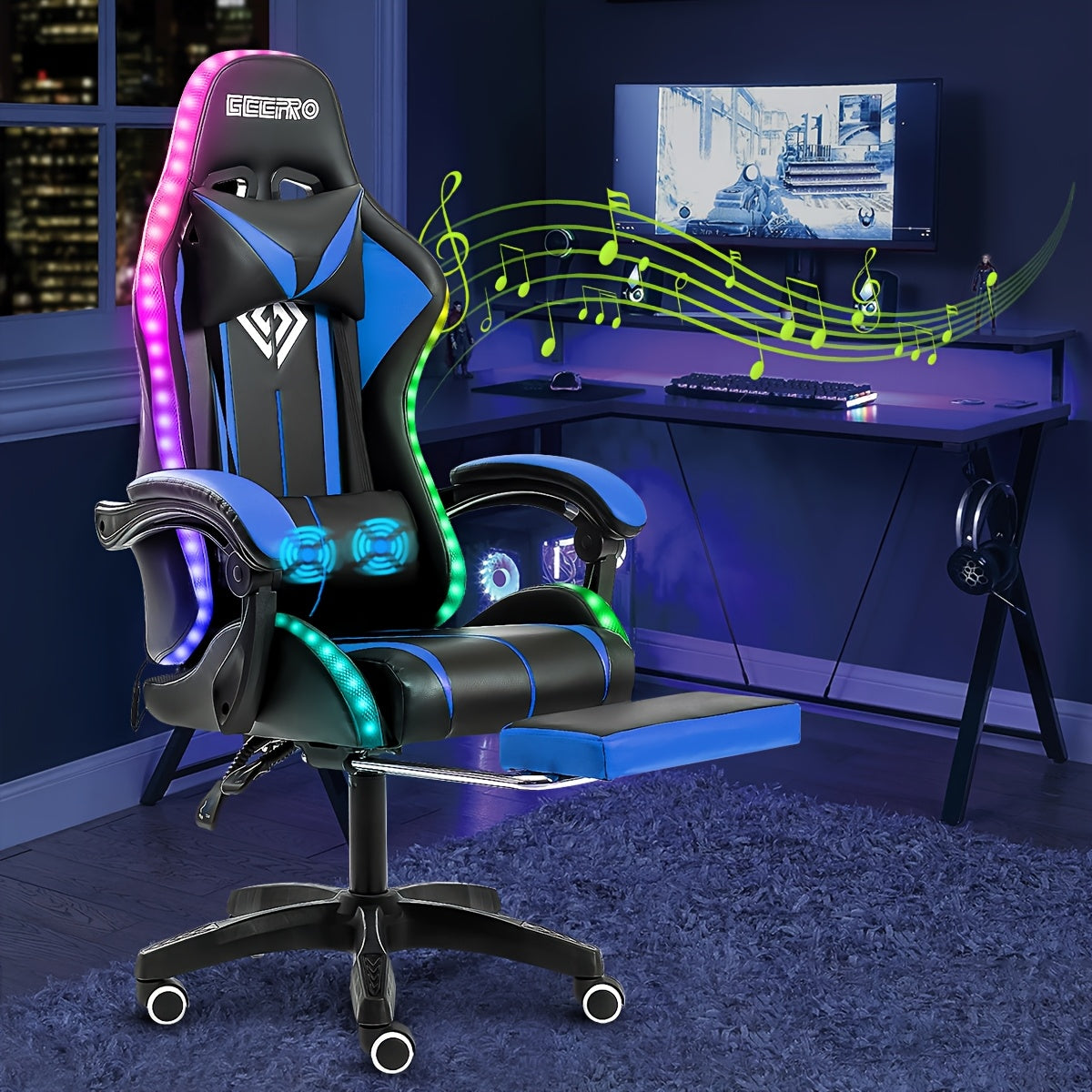 LED Gaming Chair With Wireless Speakers And Massage