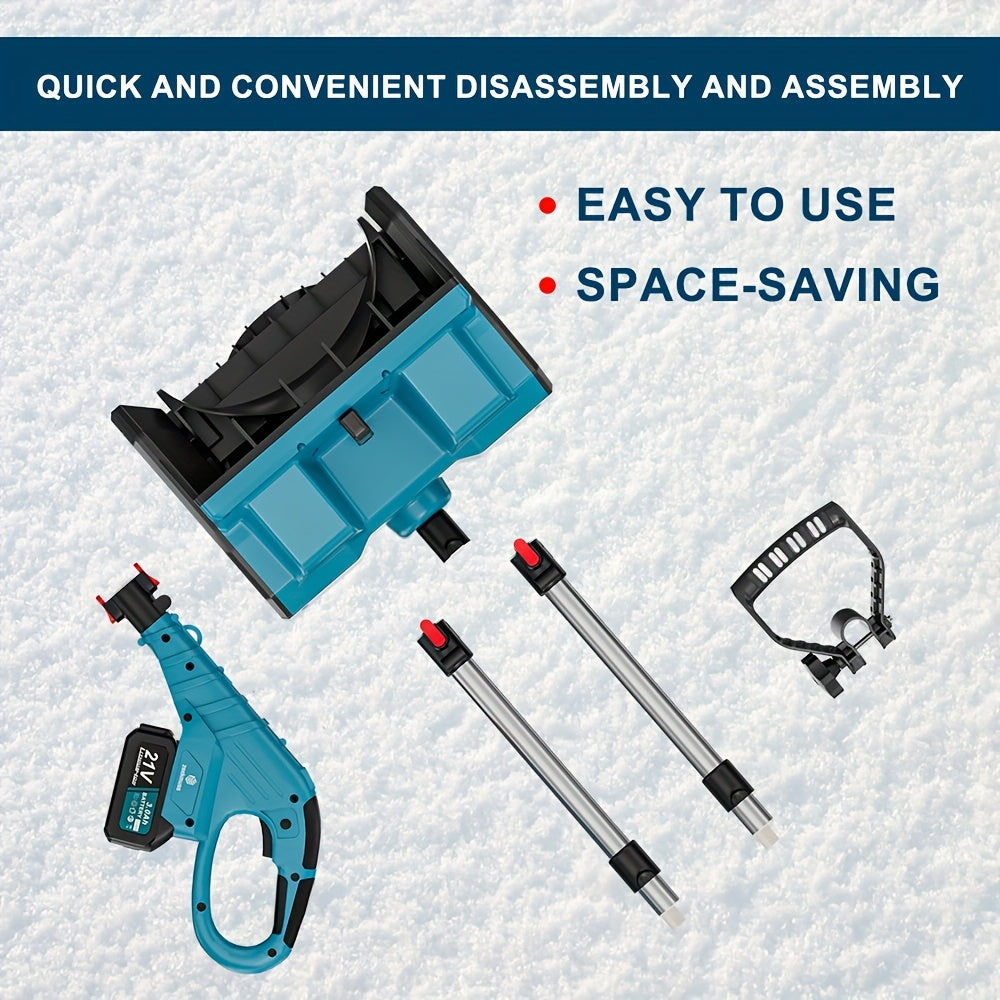 Compact cordless snow shovel showing space-saving design