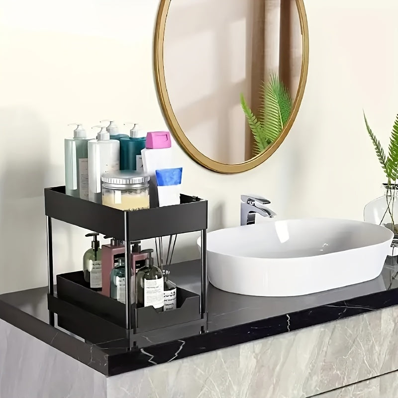 Expandable Under Sink Organizer with Pipe Clearance – Adjustable Storage Shelf