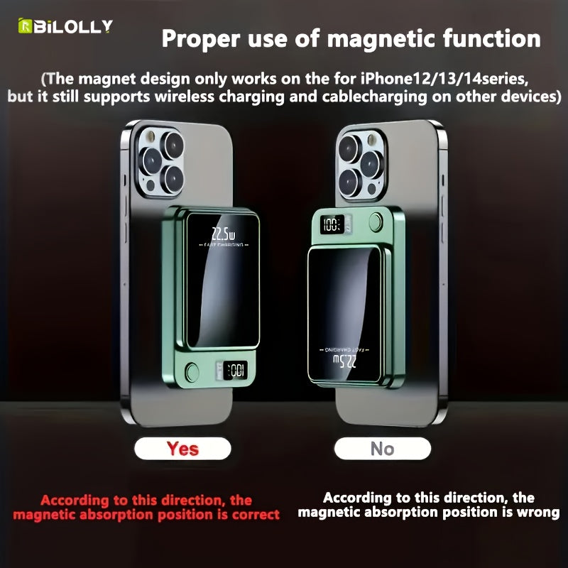 Compact wireless power bank magnetically attached to smartphone