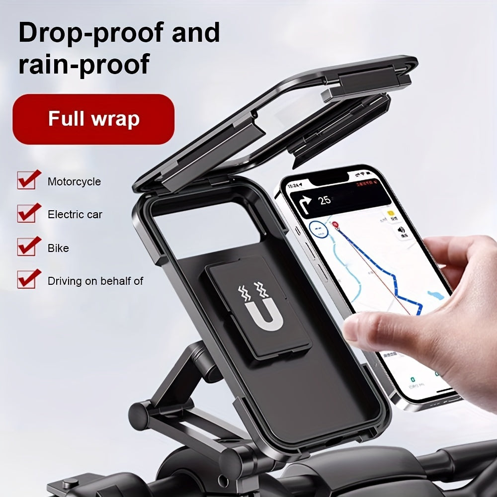 Waterproof motorcycle phone holder protecting smartphone
