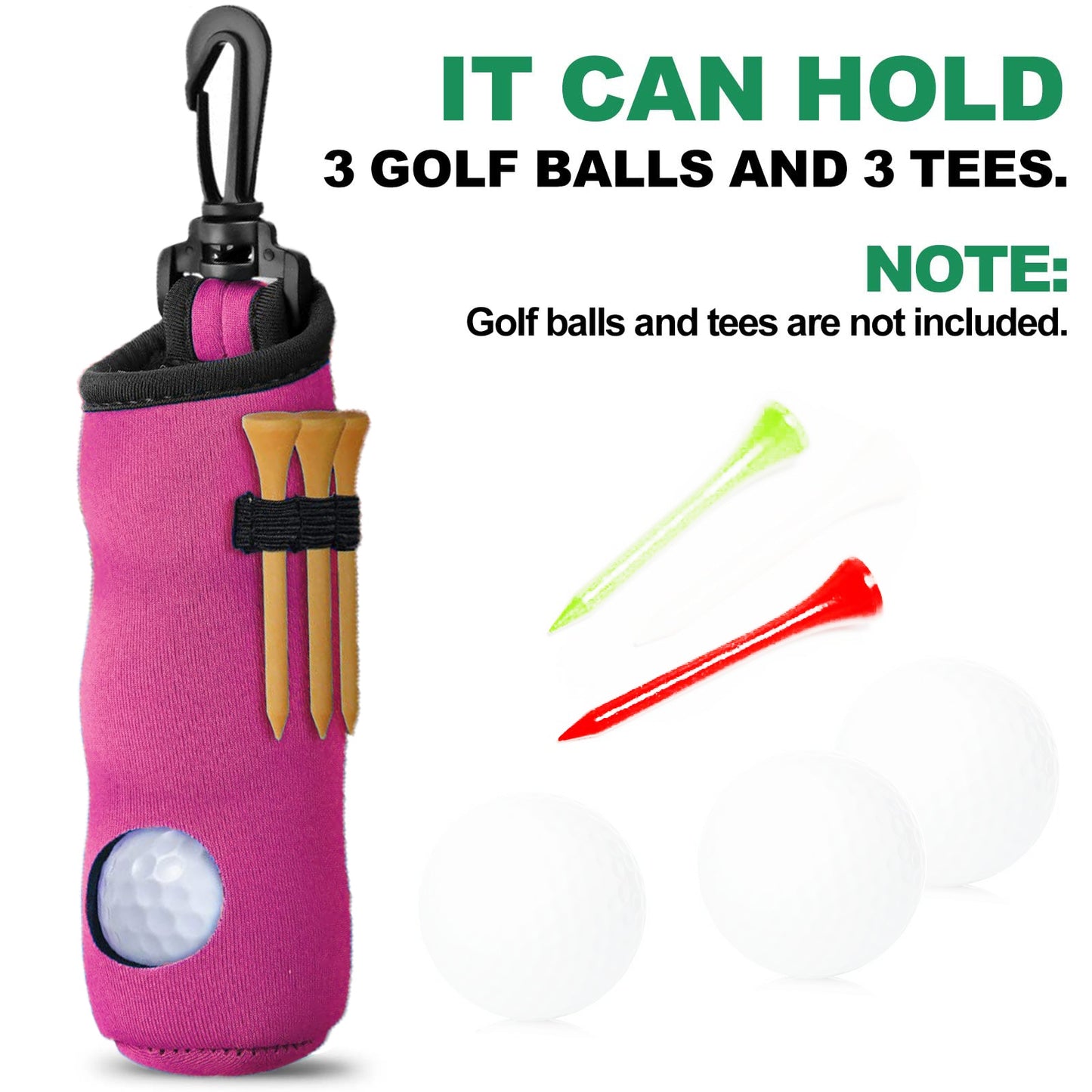 Neoprene Golf Ball Holder Pouch with Hook – Portable Golf Accessory Bag