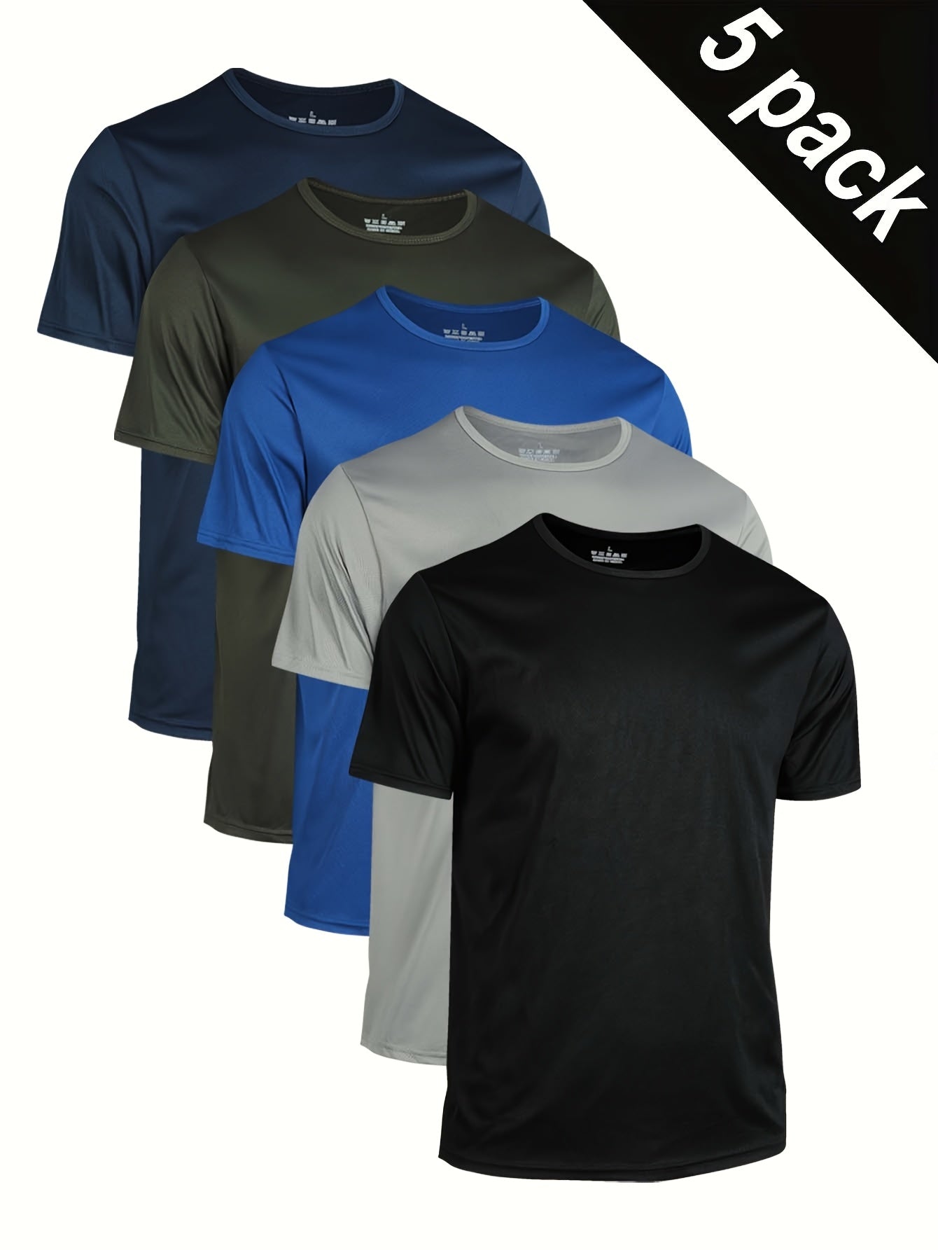5-Piece Men's Quick-Dry Breathable Crew Neck Shirts