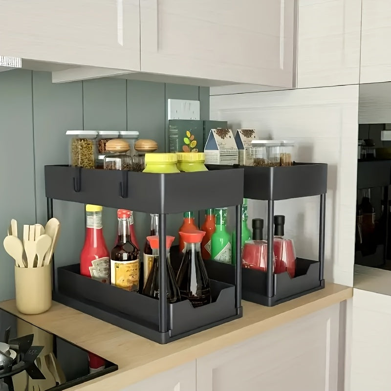 Expandable Under Sink Organizer with Pipe Clearance – Adjustable Storage Shelf