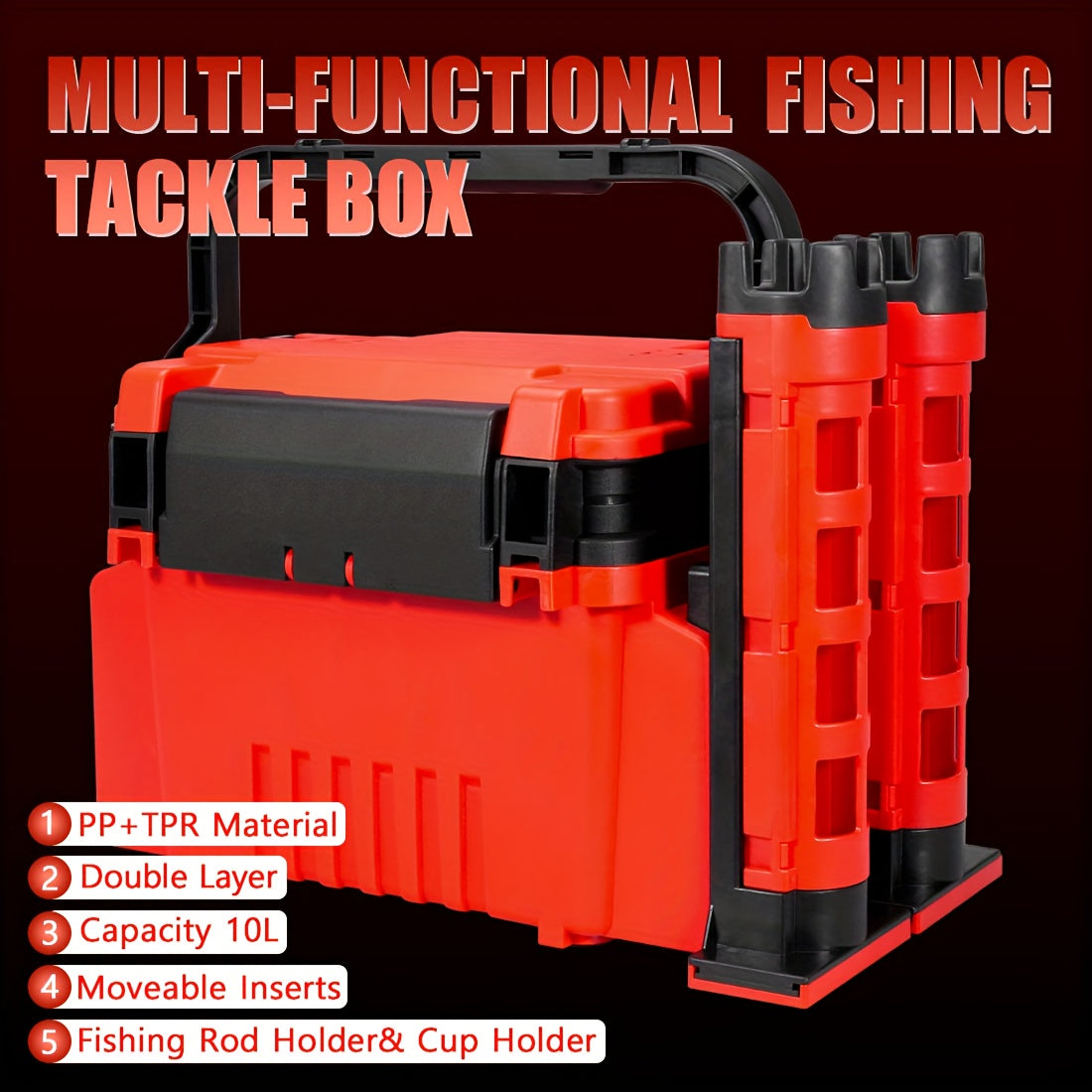 Fishing Tackle Box with Rod Holders