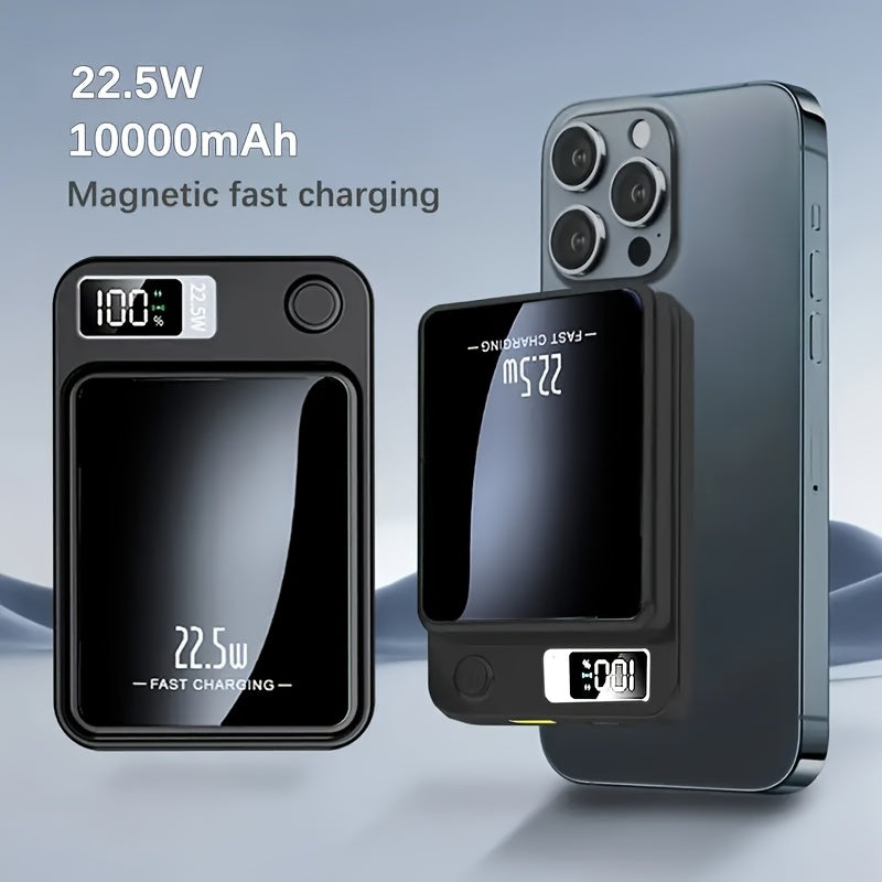 Magnetic wireless power bank with LED battery display