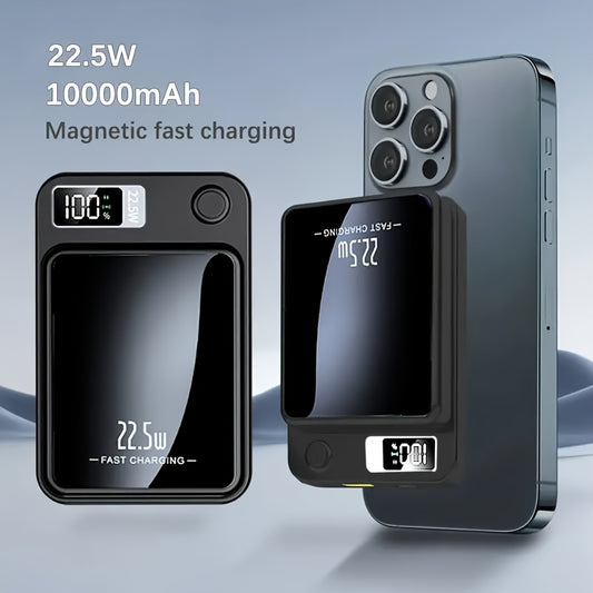Magnetic wireless power bank with LED battery display