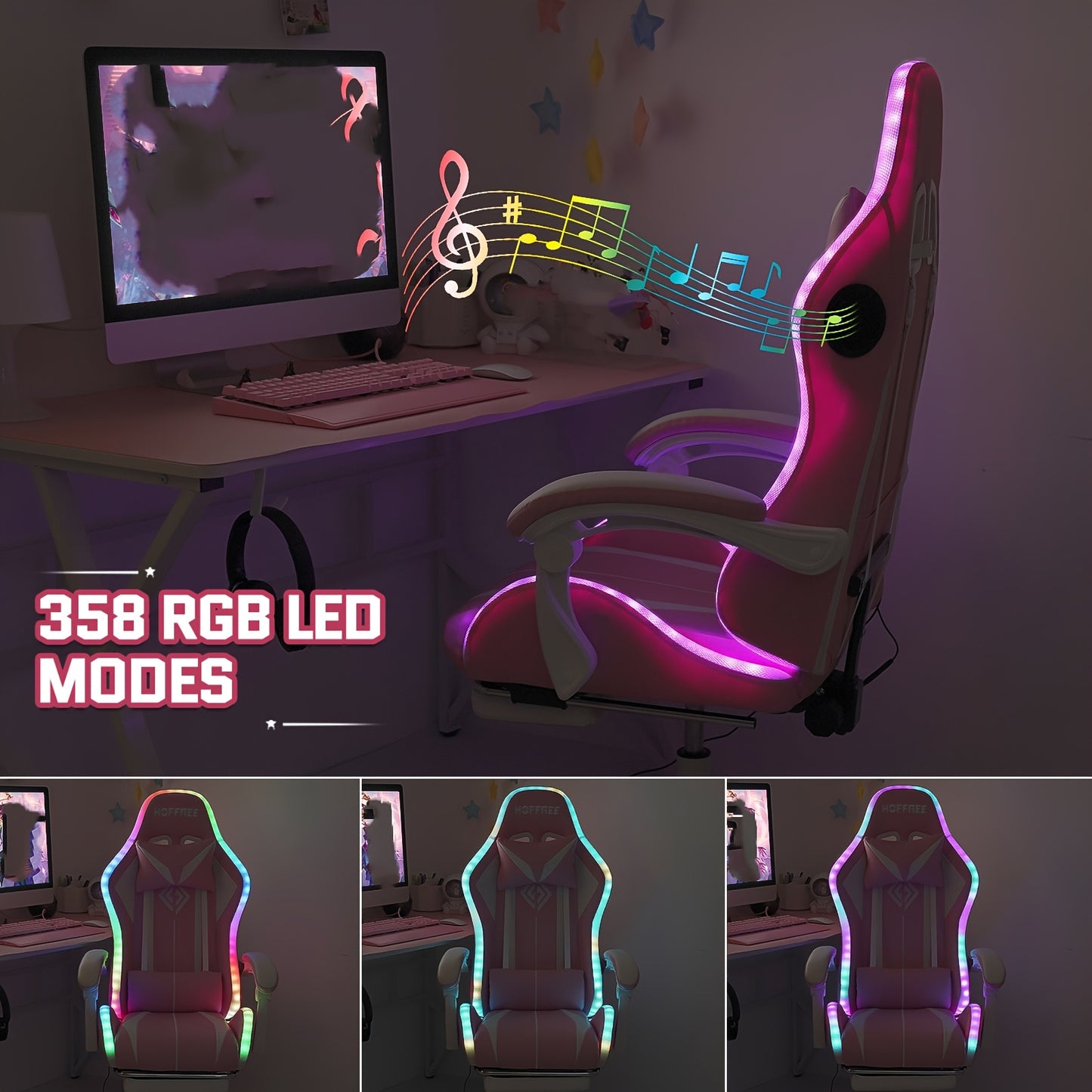 LED Gaming Chair With Wireless Speakers And Massage