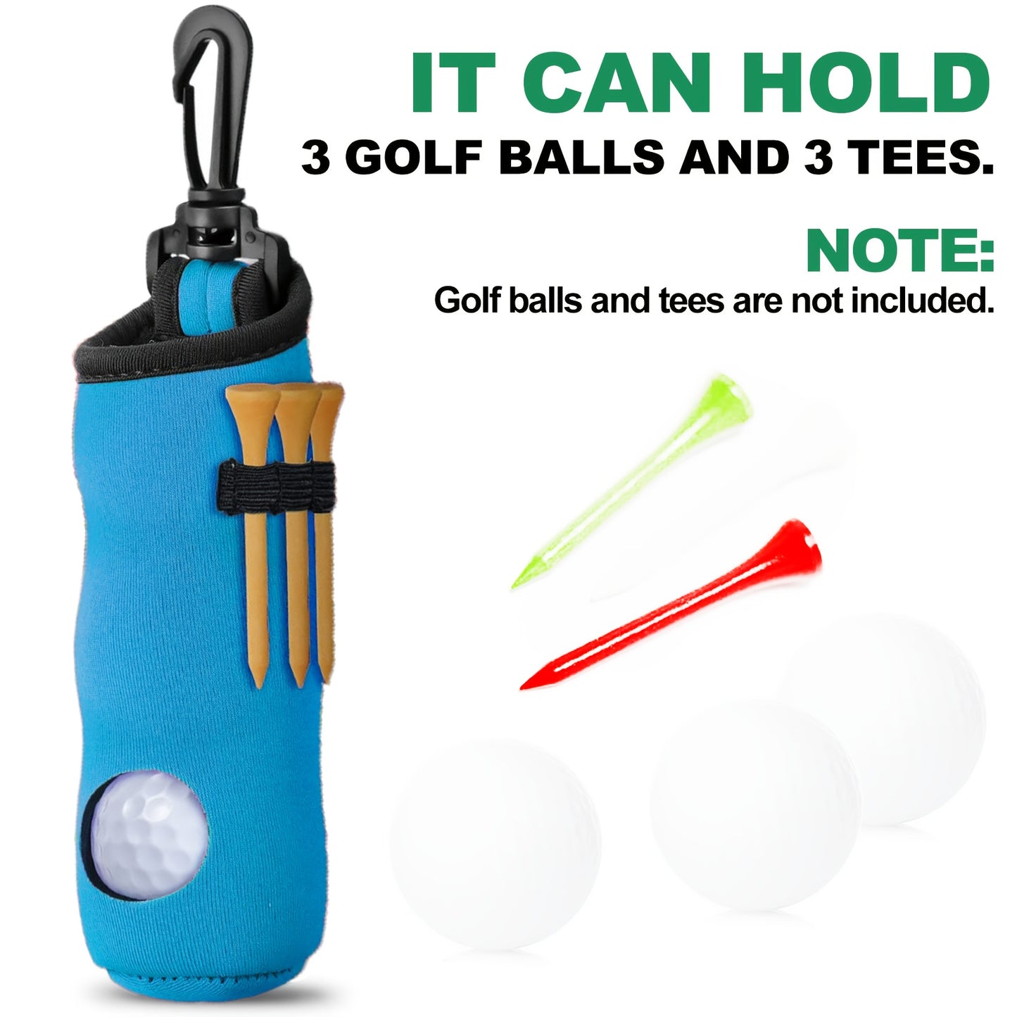 Neoprene Golf Ball Holder Pouch with Hook – Portable Golf Accessory Bag
