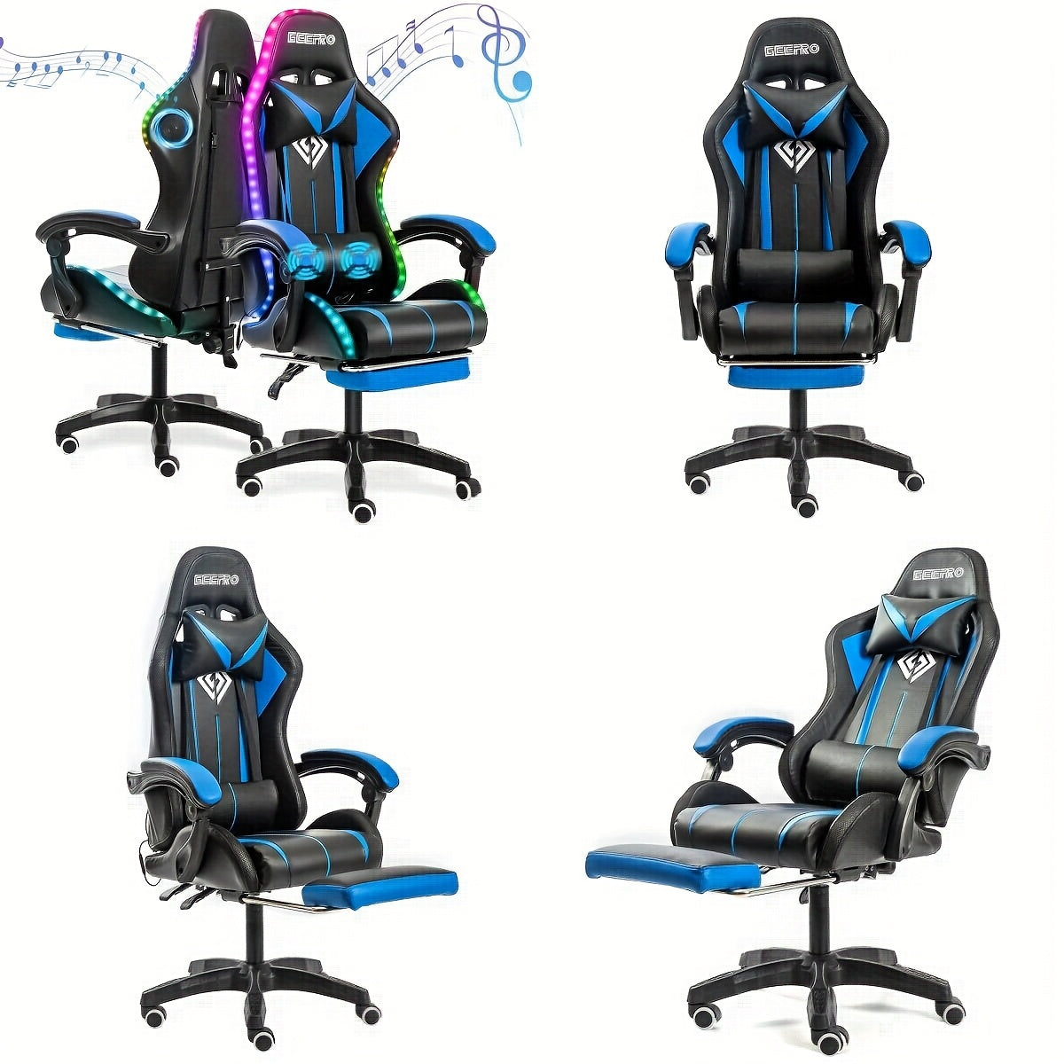 LED Gaming Chair With Wireless Speakers And Massage