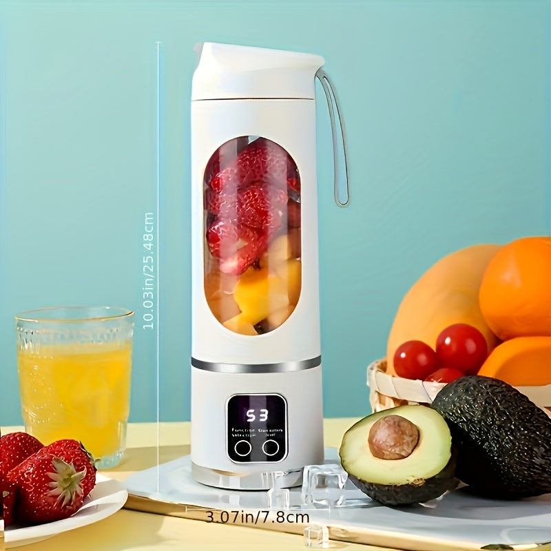 Portable blender blending fruit for smoothies